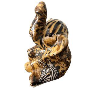 “Colage” Decoupage Safari Animal Print ceramic elephant figurine 4”-No Chips!